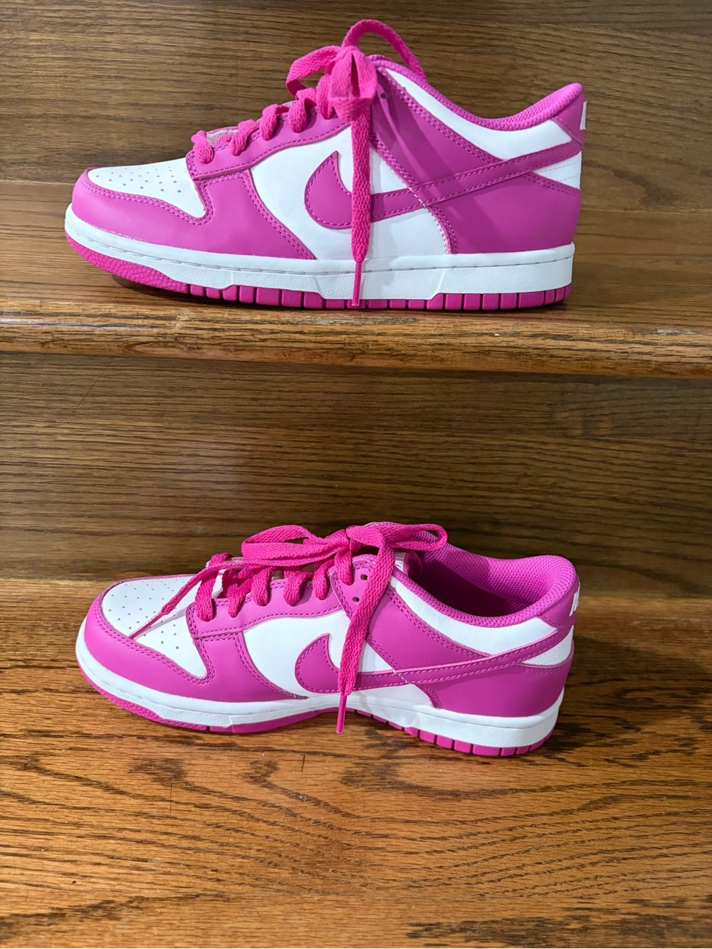 Nike Dunk Low Kids Pink and White Low-Top Sneakers with Swoosh